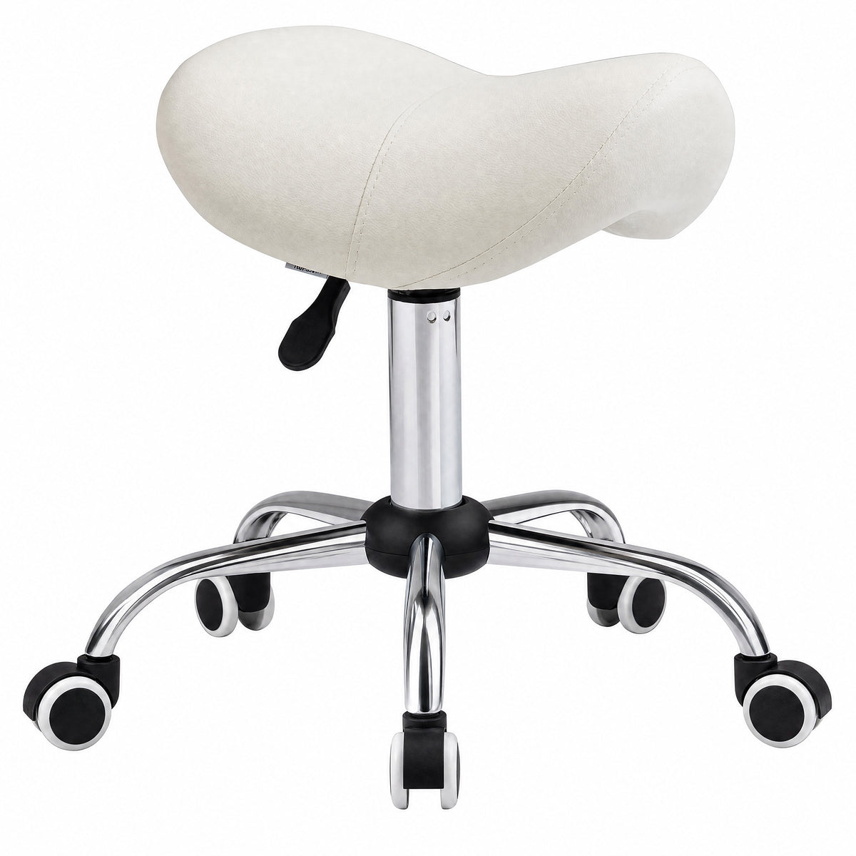 Tabouret à roulettes, tabouret de massage avec hauteur réglable 49-61 cm et selle ergonomique, chaise de travail à roulettes pivotant 360°, pour salon de massage tatouage clinique spa, blanc-0