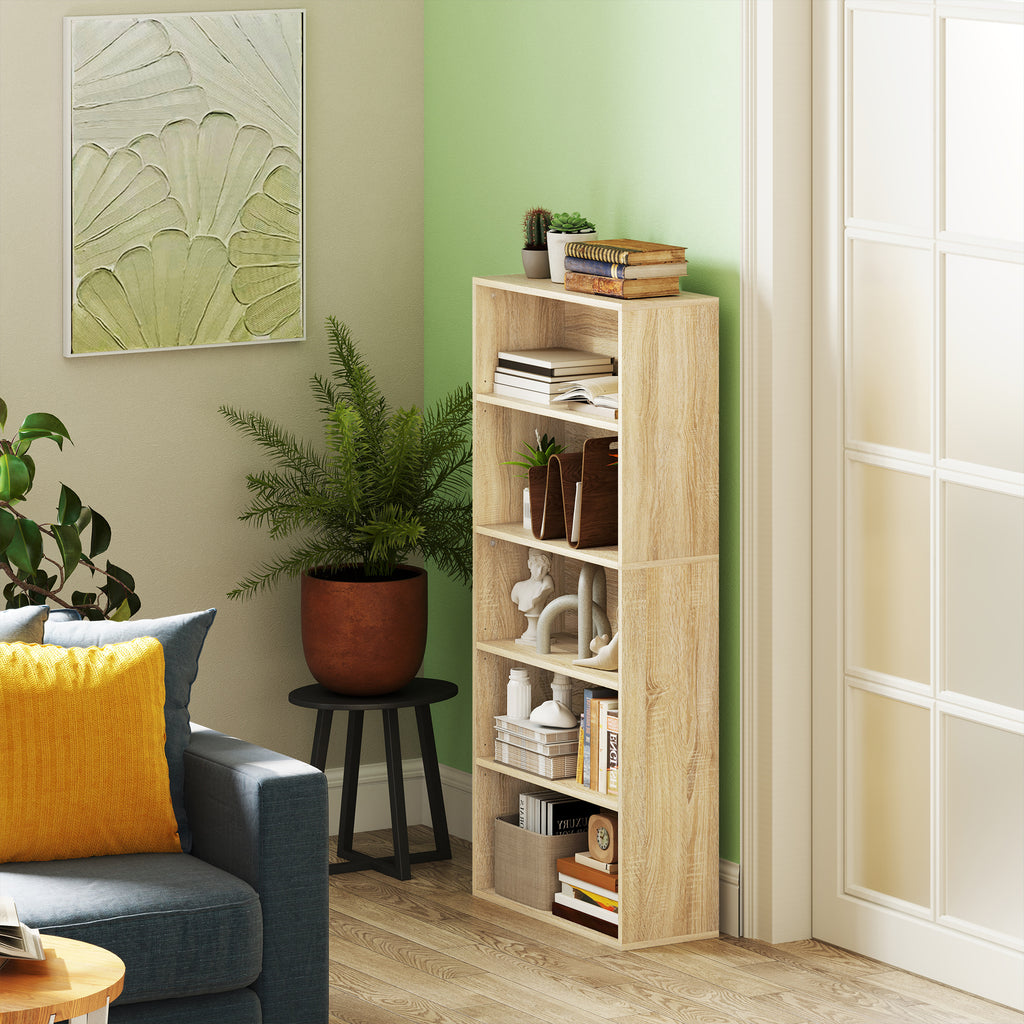 Bibliothèque étagère de rangement 5 niveaux avec étagères réglables pour salon, chambre, bureau, 60x24x133,5cm, naturel-1