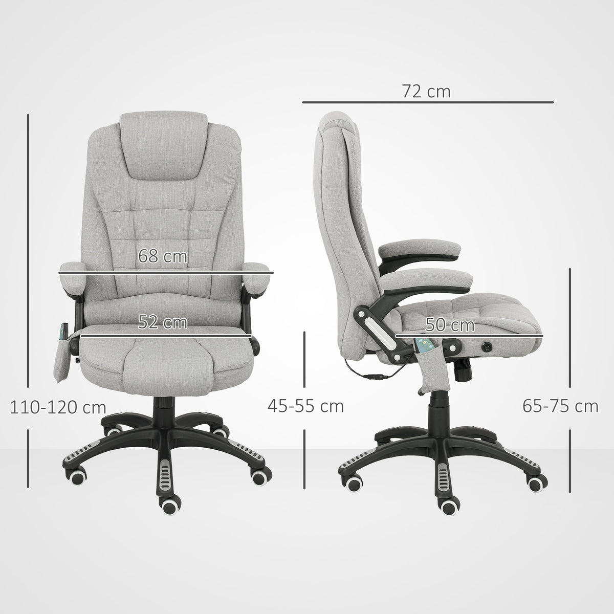 Fauteuil de bureau massant et chauffant chaise de bureau avec hauteur réglable dossier inclinable et télécommande gris-2