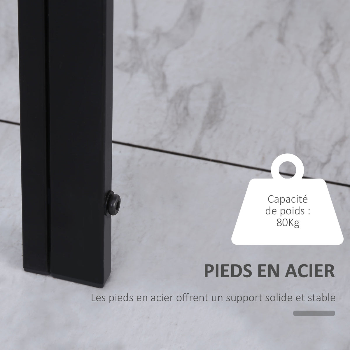 Table à manger pour 4 personnes, table de cuisine avec plateau en verre trempé et pieds en métal, 120x60x75cm, noir-4