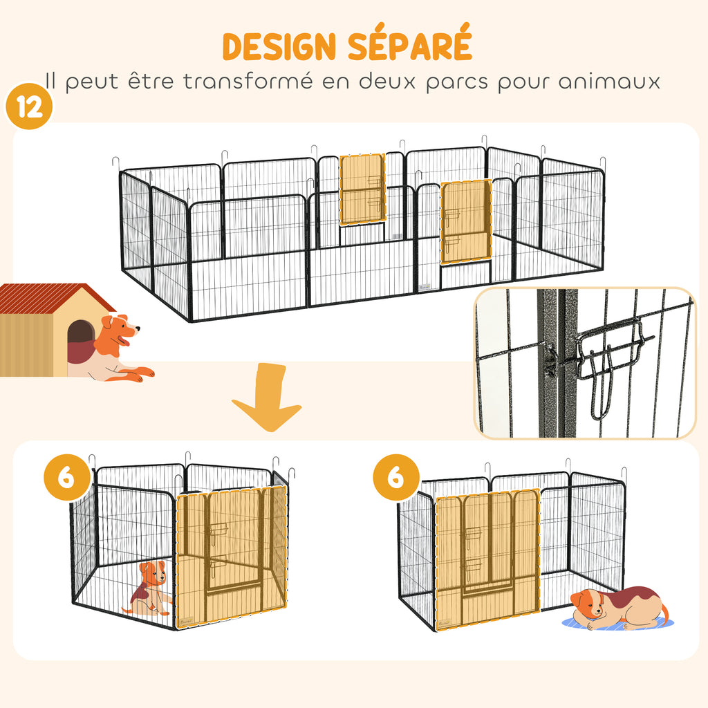 Parc enclos modulable acier époxy porte verrouillable pour chiens petits animaux intérieur et extérieur 80 x 80 cm gris-6