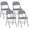 Lot de 4 chaises pliantes et portables intérieur avec assises et dossiers rembourrés en velours, cadre en acier, gris clair-0