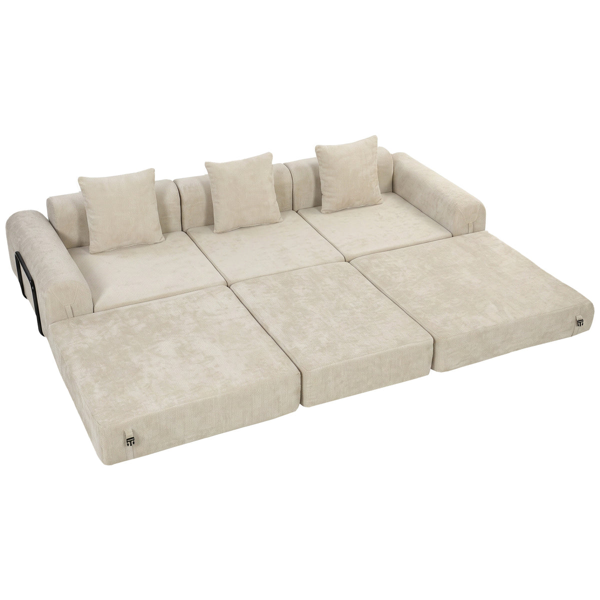 Canapé-Lit Pliable 245 cm, Canapé Compressé 3 Places Modulaire en Chenille avec Assise large, 3 Coussins, Beige-0
