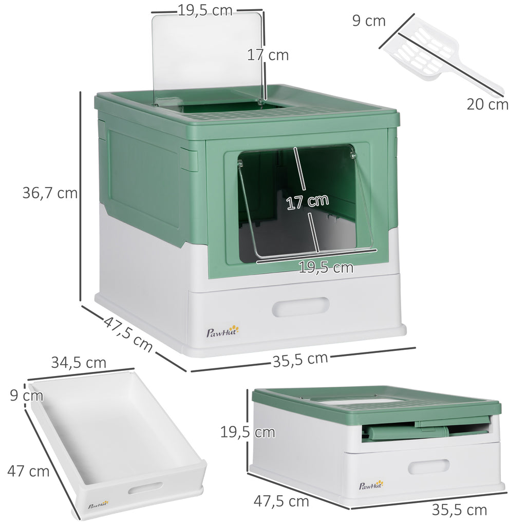 Maison de toilette pour chat pliable double porte battante et supérieure pelle fourni 47,5 x 35,5 x 36,7 cm vert-2