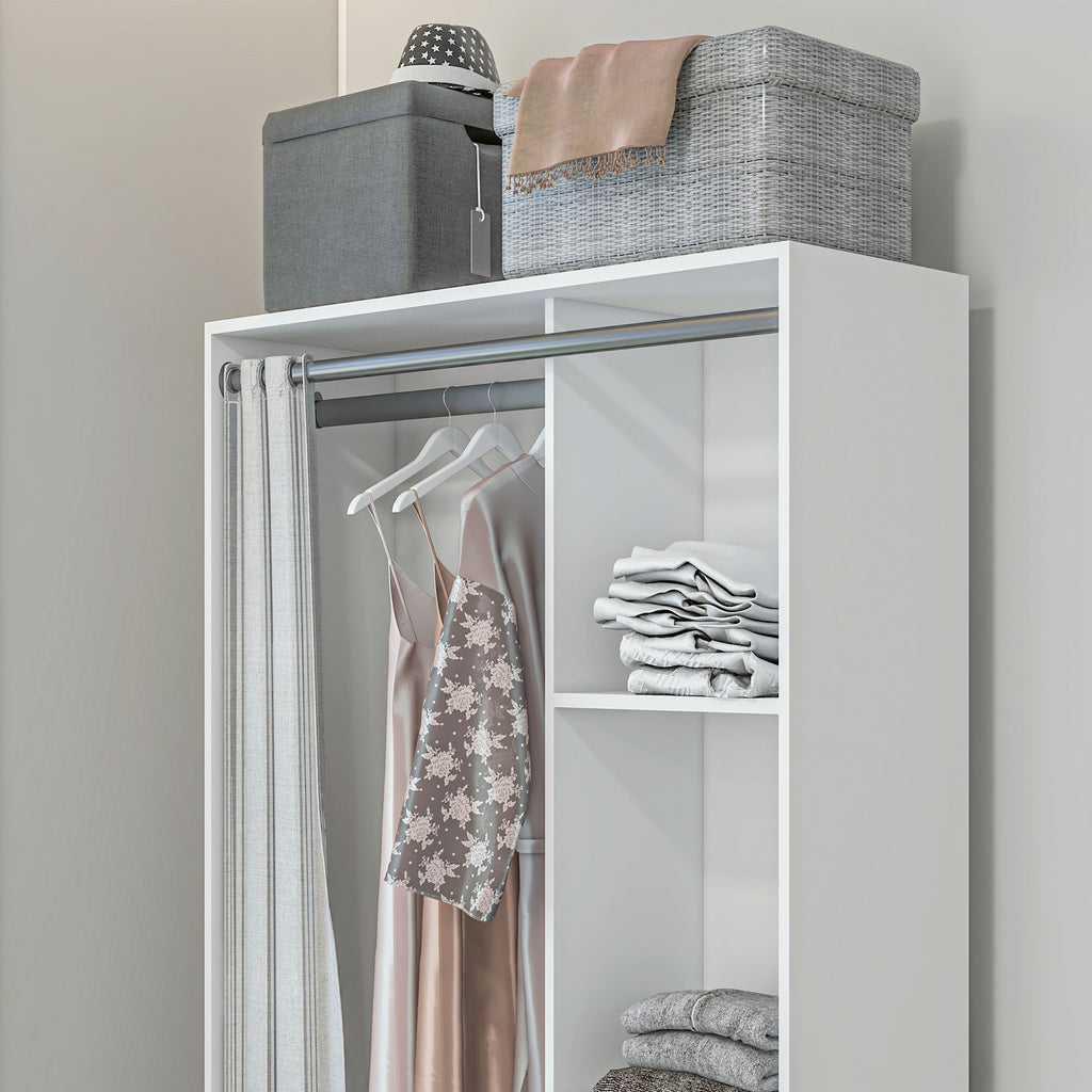Armoire penderie armoire de rangement avec tringle rideaux 3 tiroirs en tissu amovibles 105 x 48 x 160 cm blanc-7