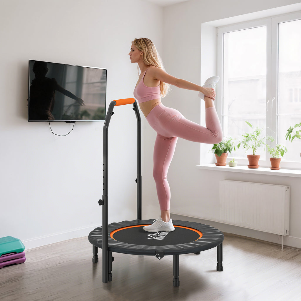 Trampoline de fitness gymnastique avec poignée réglable, pliable, 6 pieds, 28 ressorts Ø 102 cm, noir orange-7