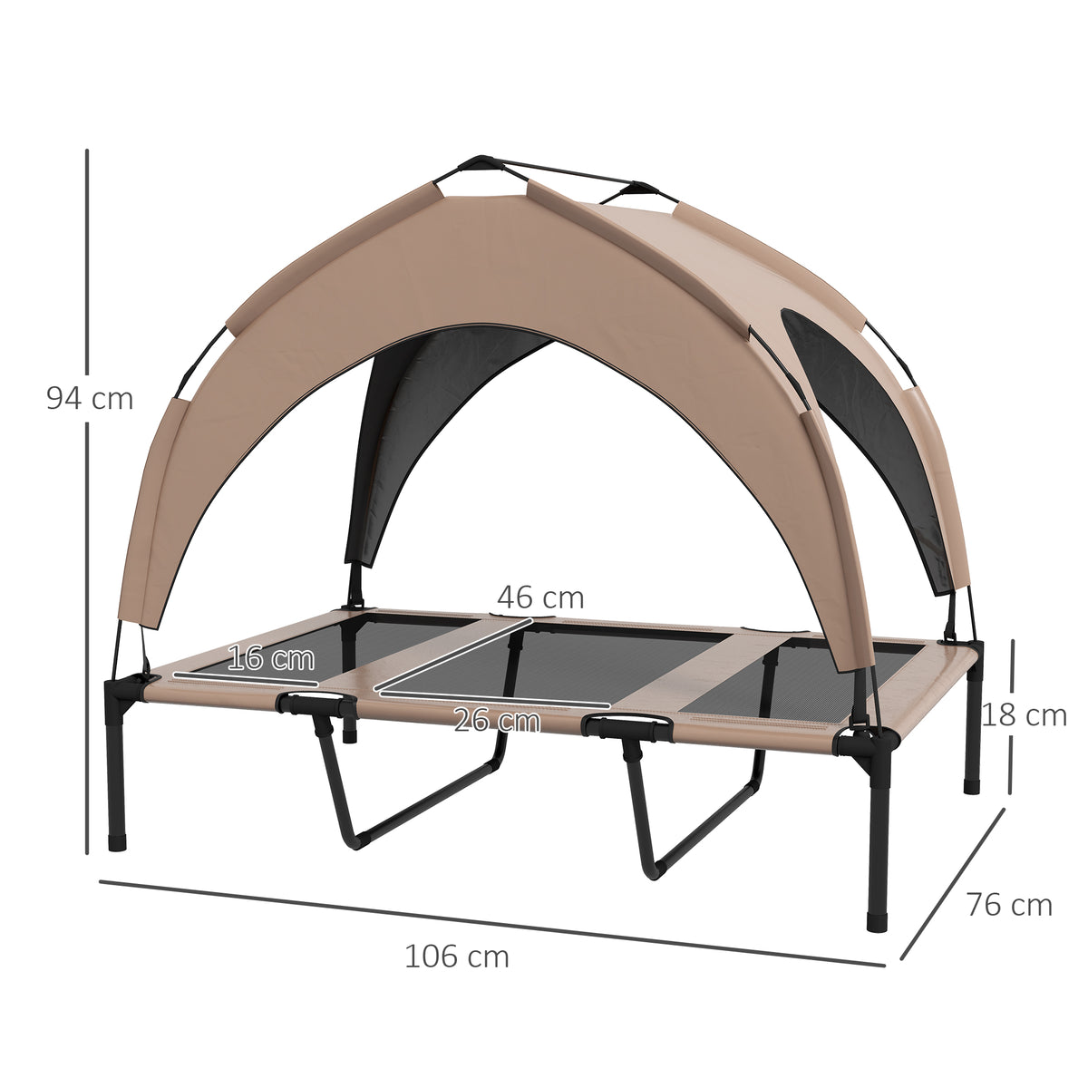 Lit pour chien chat sur pieds lit chien surélevé velum anti-UV oxford sac de transport 106 x 76 x 94 cm café-2