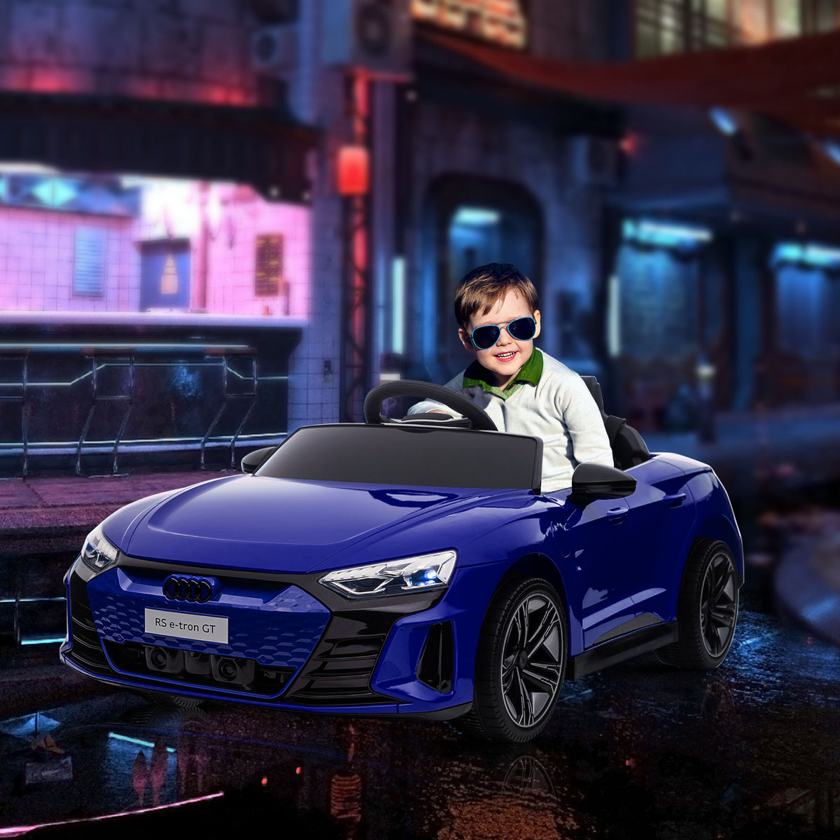 Voiture véhicule électrique enfant 12 V - télécommande parentale - effets sonores, lumineux - Audi RS E-tron GT bleu-1