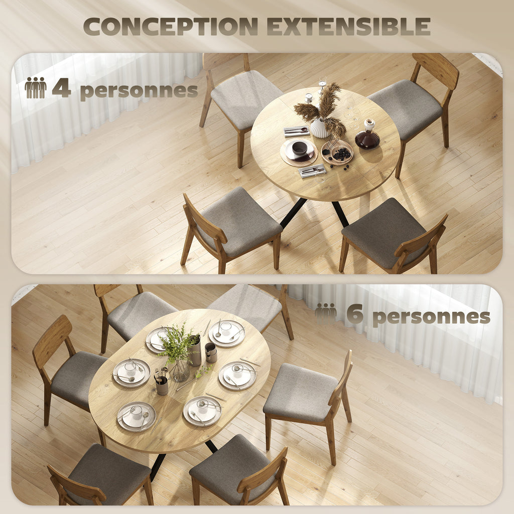 Table à manger extensible ovale pour 4 à 6 personnes, table de cuisine avec rallonge 100-135 cm, effet bois naturel-3