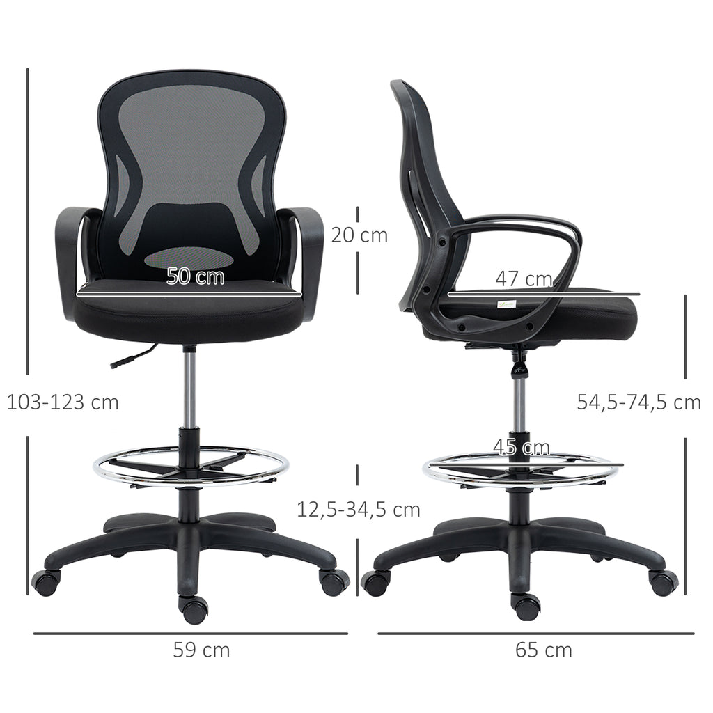 Lot de 2 fauteuils de bureau chaise de bureau assise haute réglable pivotant 360° maille respirante noir-2