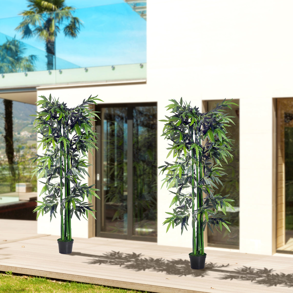 Lot de 2 Bambous Artificiel XXL 1,80H m arbre artificiel 1105 Feuilles denses réalistes Pot Inclus Noir Vert-1