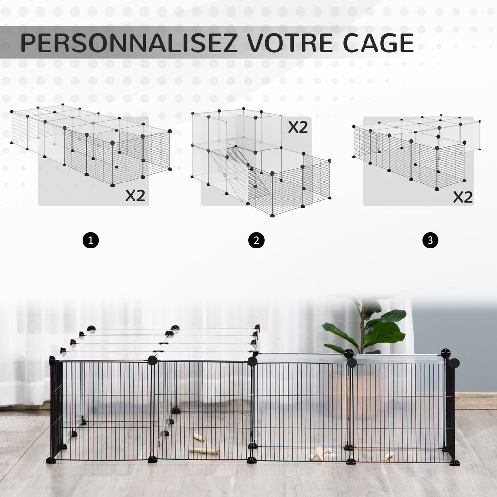 Lot de 2 enclos pour petits animaux design DIY cage modulable pour cochon d'Inde lapin chinchillas-3