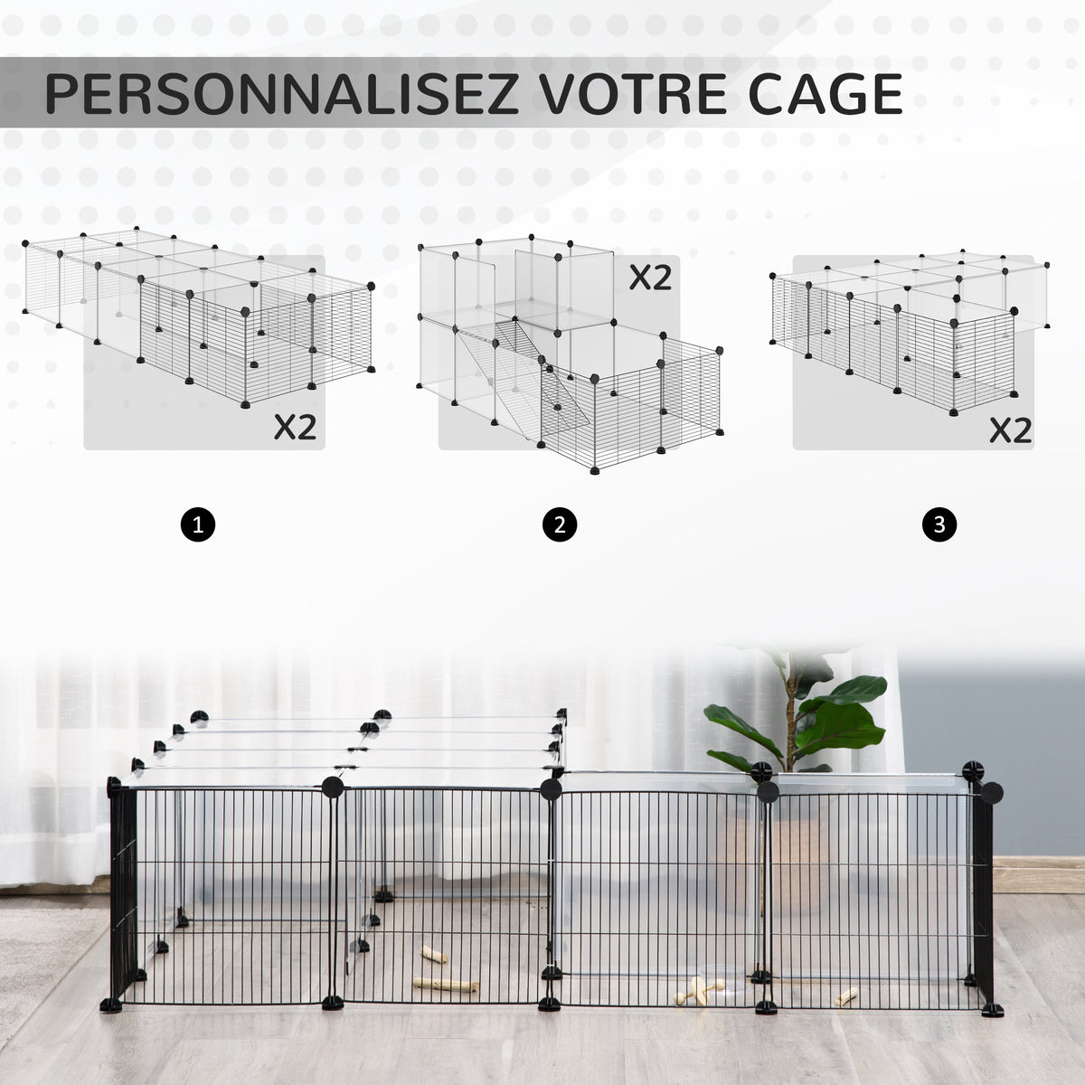 Lot de 2 enclos pour petits animaux design DIY cage modulable pour cochon d'Inde lapin chinchillas-3