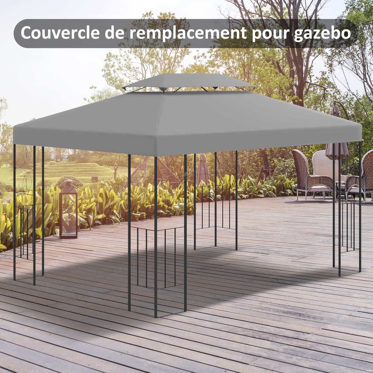 Toile de rechange pour pavillon tonnelle tente 3 x 4 m polyester haute densité 180 g/m² gris clair-1