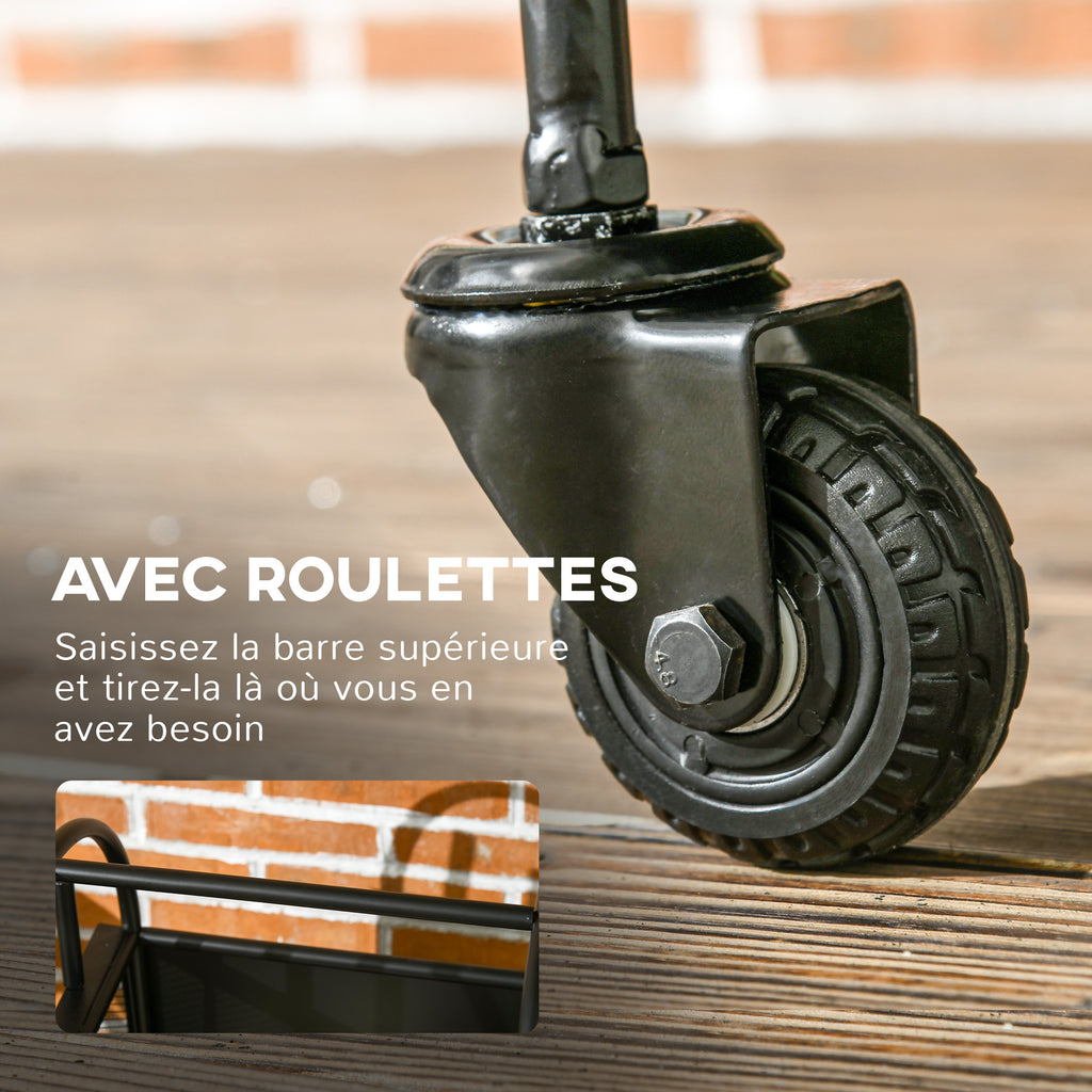 Range-bûches porte bûches sur roulettes avec accessoires pelle balai et tisonnier 37,5 x 37,5 x 80 cm noir-5