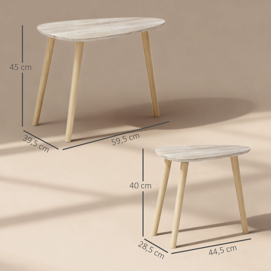 Lot de 2 tables basses gigognes design scandinave pieds en bois et plateau en bois, aspect naturel-2