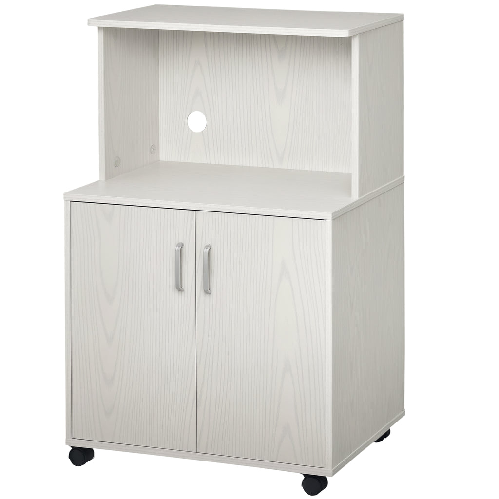 Chariot desserte micro-ondes placard 2 portes - dim. 60,4L x 40,3l x 97H cm - blanc-0