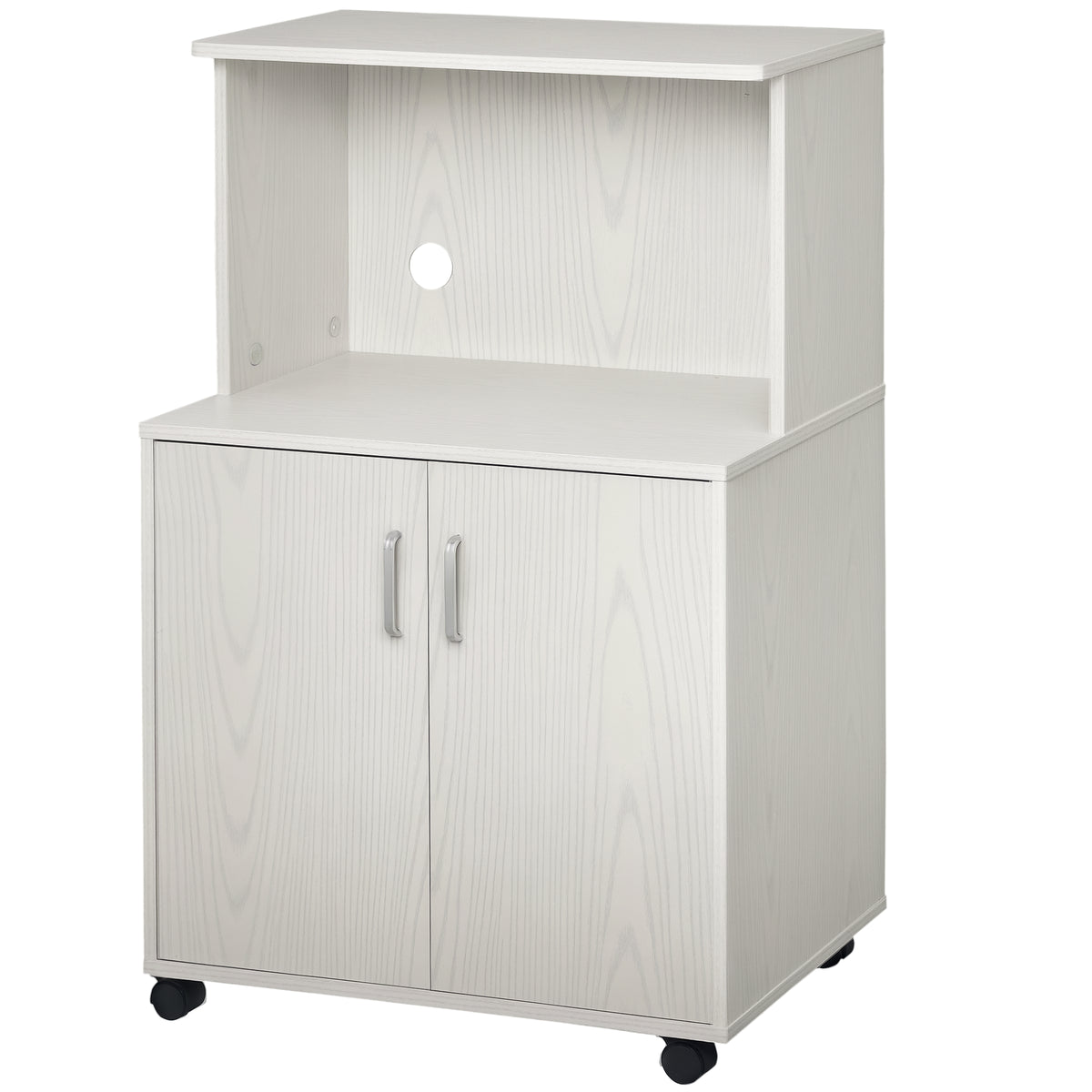 Chariot desserte micro-ondes placard 2 portes - dim. 60,4L x 40,3l x 97H cm - blanc-0