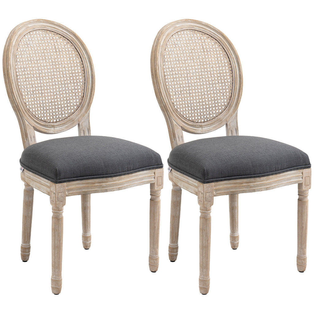 Lot de 2 chaises de Salle à Manger - Chaise de Salon médaillon Style Louis XVI - Bois Massif sculpté, patiné-0