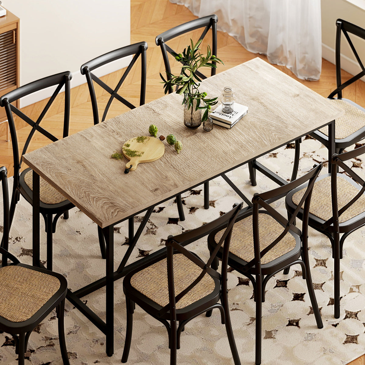 Table à manger rectangulaire pour 6-8 personnes table de cuisine style industriel 180 x 80 x 75,5 cm effet bois naturel-9