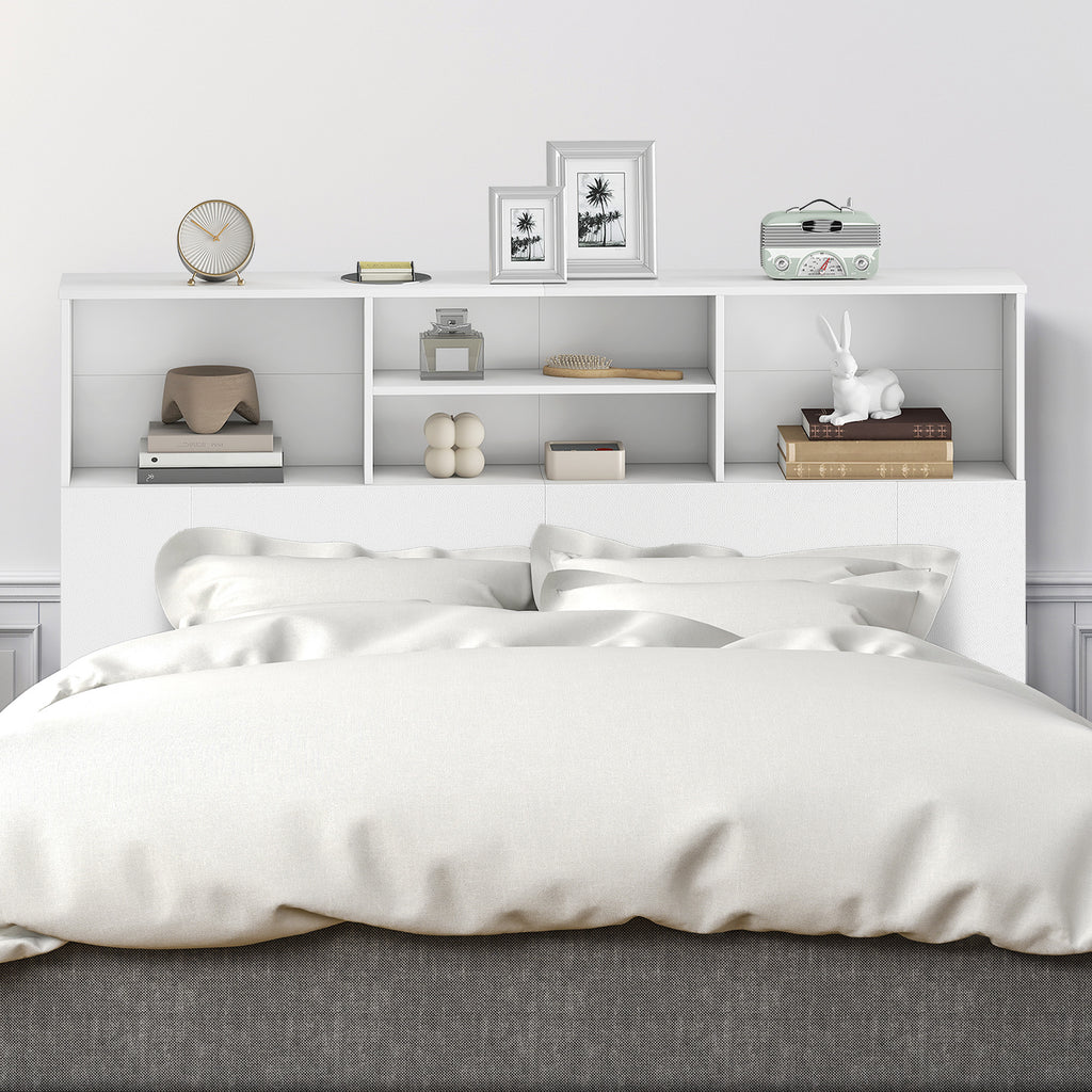 Tête de lit sur pied avec rangements, accessoire de lit 4 compartiments ouverts, 140 x 19 x 103,5 cm, blanc-5