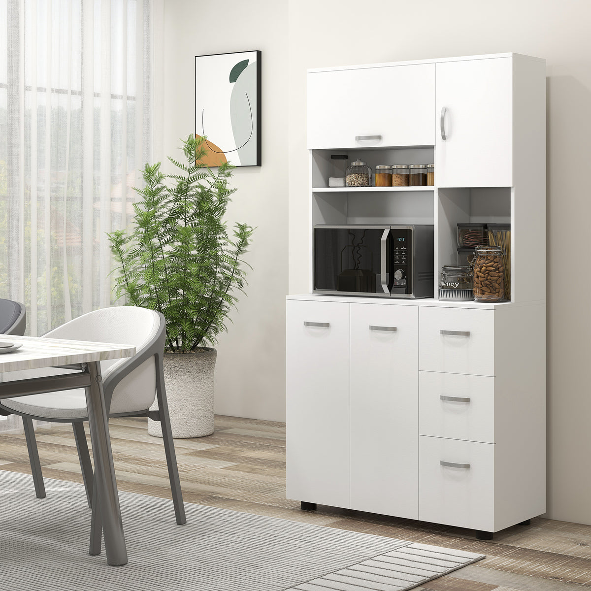 Armoire de cuisine multi-rangements 4 portes 3 tiroirs étagère + grand plateau 89L x 39,5l x 168H cm blanc-1