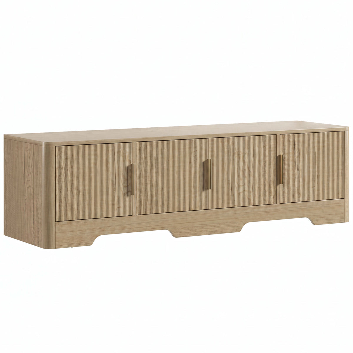 Meuble TV 140 cm, Meuble Télé pour Téléviseur jusqu'à 60 Pouces, 4 Portes Cannelées et Étagères Réglables, Chêne-0