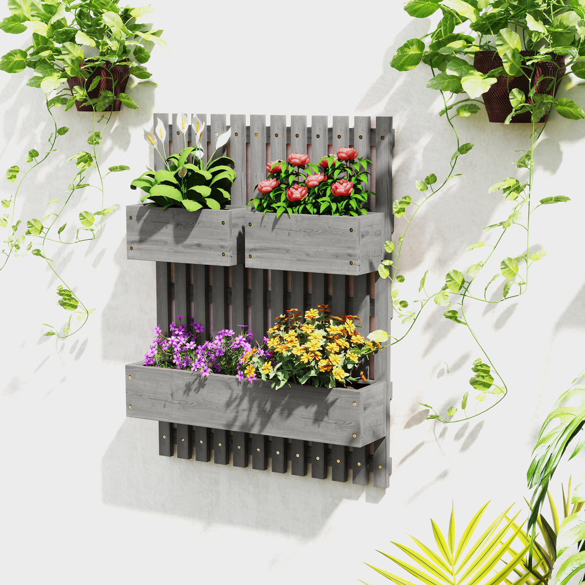 Jardinière murale potager avec 3 bacs en bois massif amovibles, tissu non tissé, 60 x 16 x 80 cm gris-9