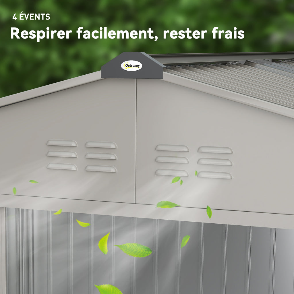 Abri de jardin 5,4 m² dim. 2,77 x 1,95 x 1,92 m fondation incluse porte coulissante ventilations tôle acier, anthracite-8
