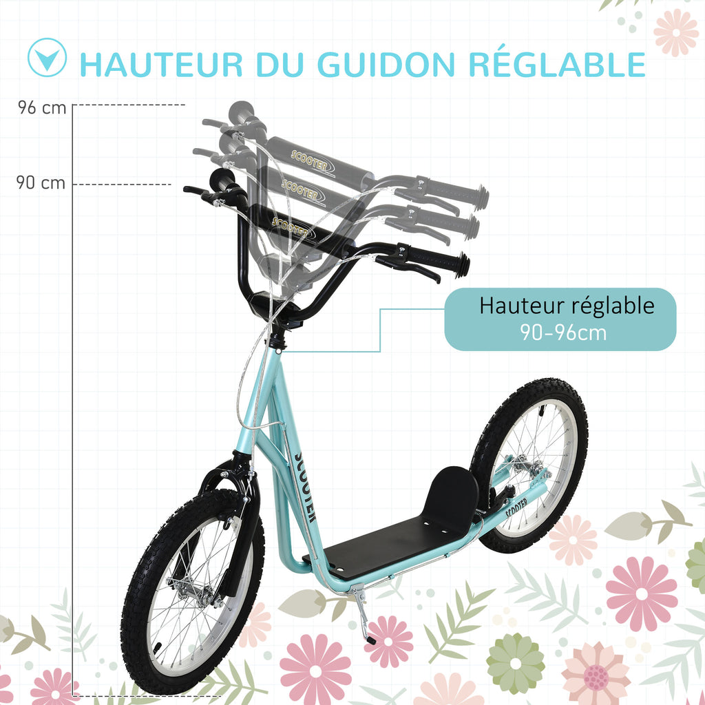 Trottinette patinette pour Enfants à partir de 5 Ans Grands pneus en Caoutchouc Guidon réglable poignée Frein et béquille Acier Charge max. 100 Kg Bleu-3