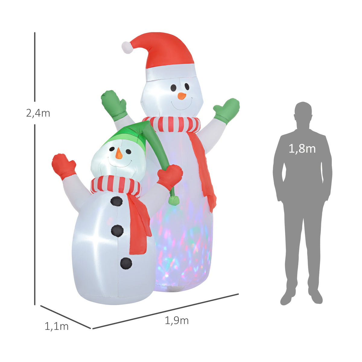Bonhomme de neige gonflable de Noël, 240 cm, décoration gonflables de Noël avec lumières LED, blanc-2