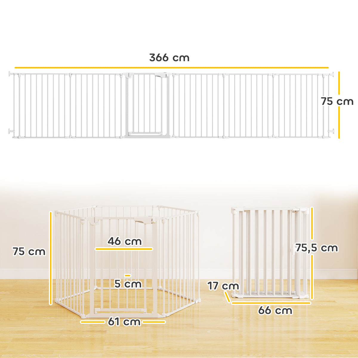 Barrière de sécurité en métal parc enclos pliable et modulable pour chien et enfant 6 panneaux 61 x 75 cm blanc-2