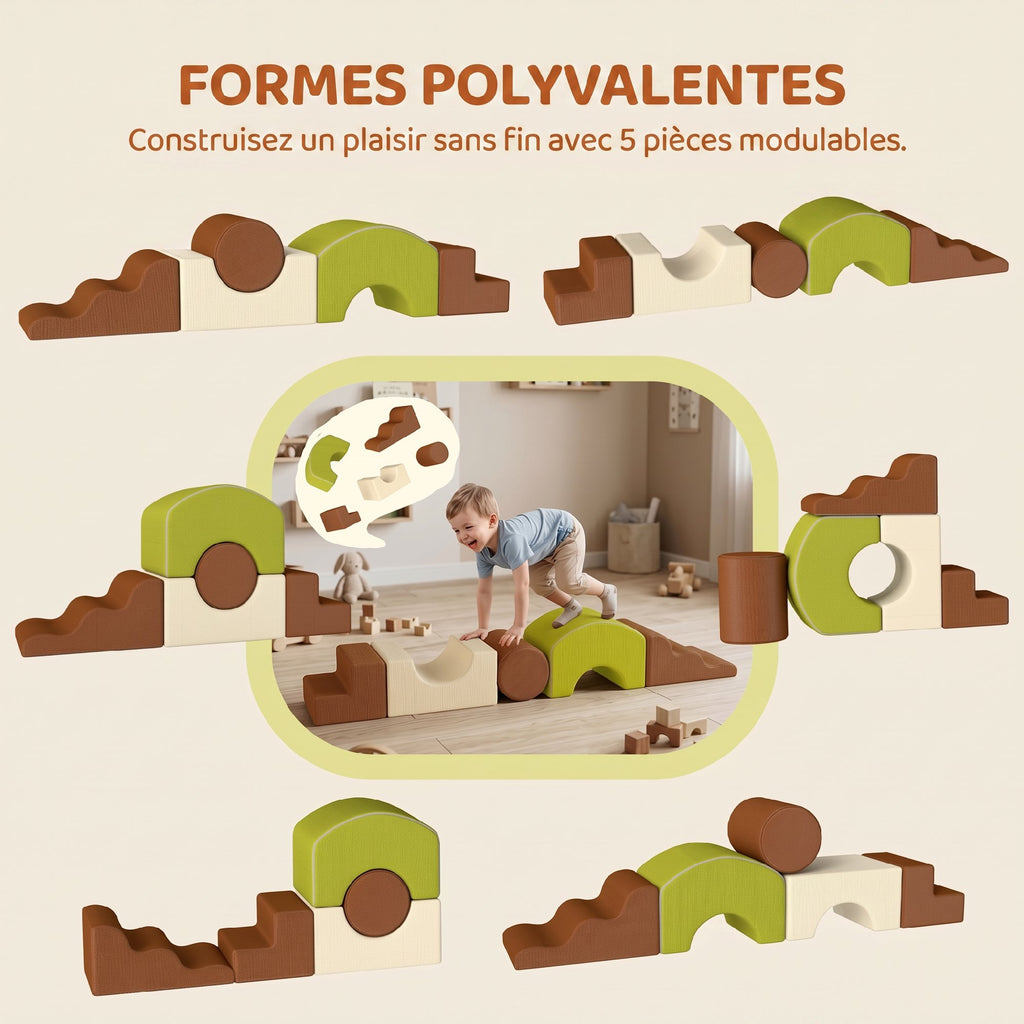 Parcours motricité bébé 5PCS, module en mousse souple avec housse en velours côtelé, multicolore-3
