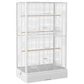 Cage à oiseaux volière avec portes perchoirs cage pour canaris perruches perroquets 61 x 36,5 x 98 cm blanc-0