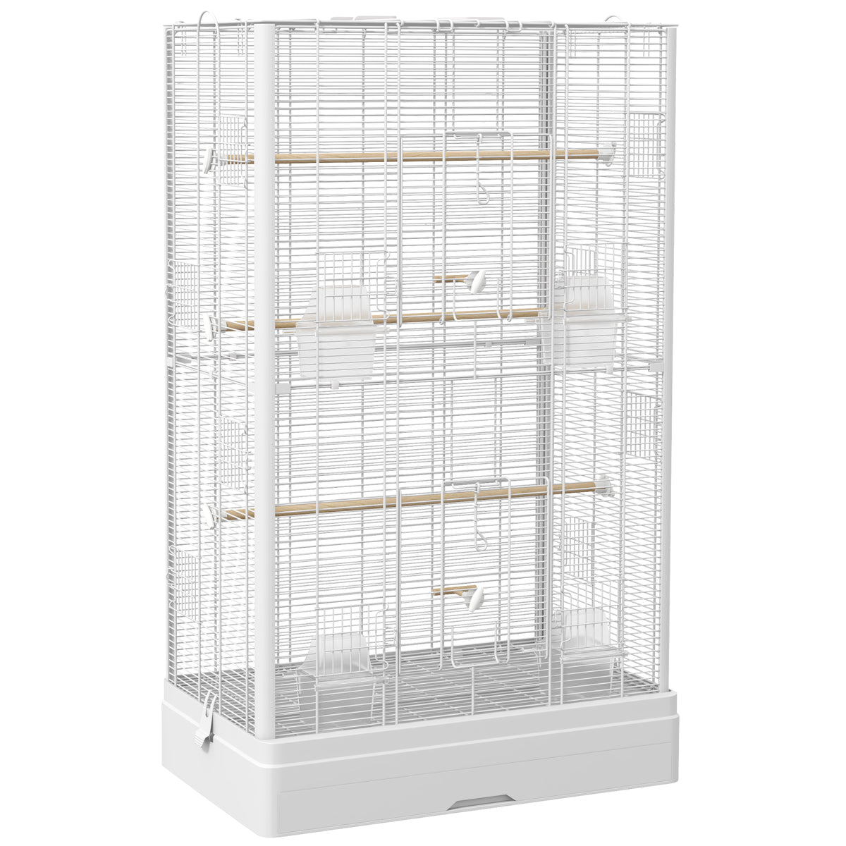 Cage à oiseaux volière avec portes perchoirs cage pour canaris perruches perroquets 61 x 36,5 x 98 cm blanc-0