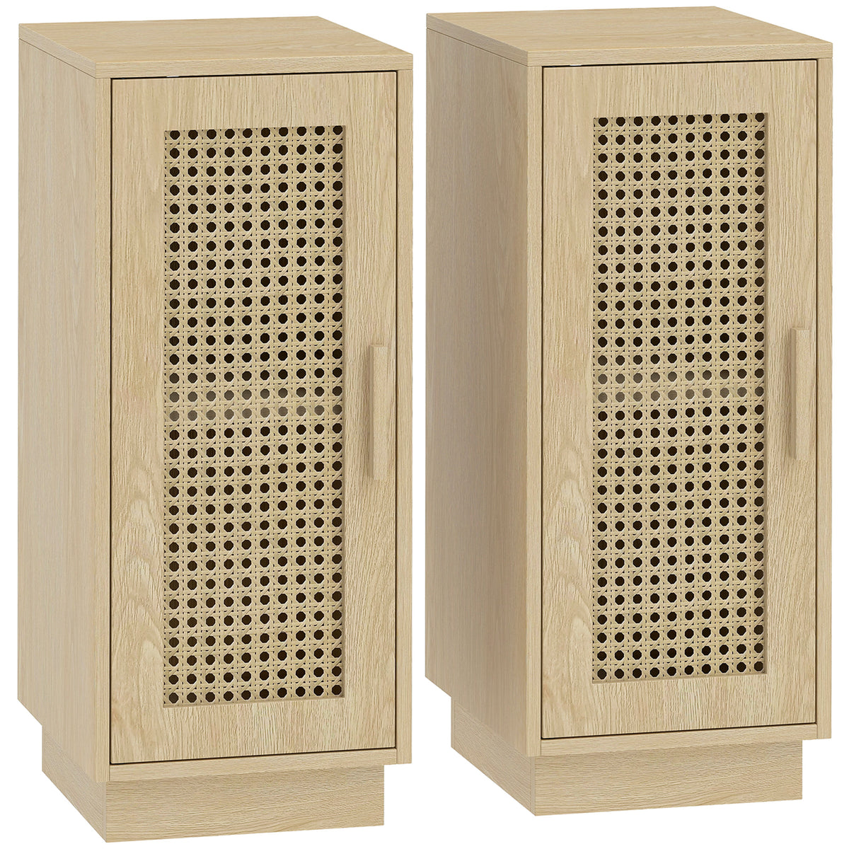 Lot de 2 Tables de Chevet, Étagère Réglable et Porte en Résine Tressée, Style Bohème, 25 x 30 x 60 cm, Bois Naturel-0