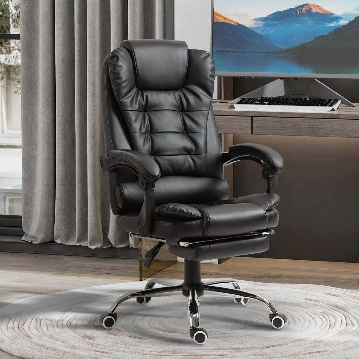 Fauteuil de bureau fauteuil manager grand confort dossier inclinable roulettes P.U 64,5 x 69 x 117 cm noir-1