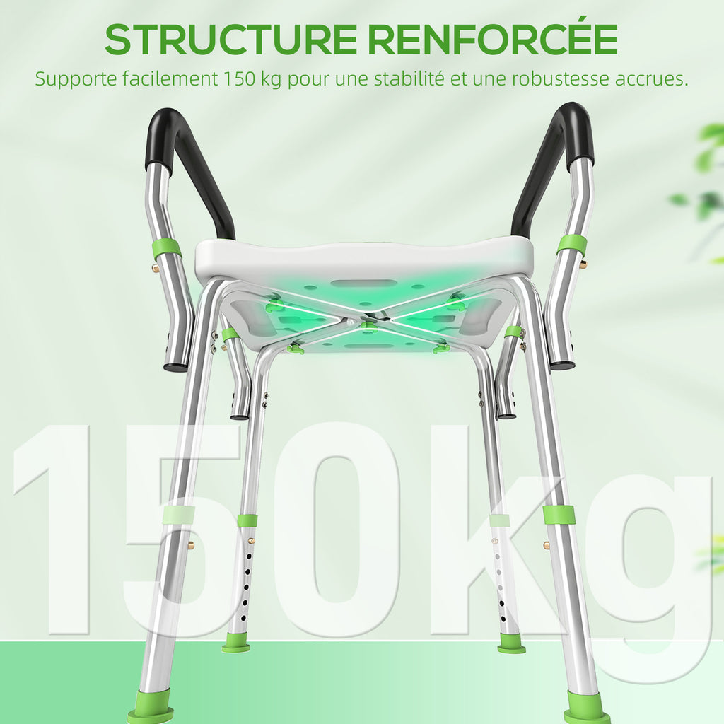 Tabouret de douche pour personnes âgées et handicapées avec accoudoirs, hauteur réglable, patins antidérapants, vert-8