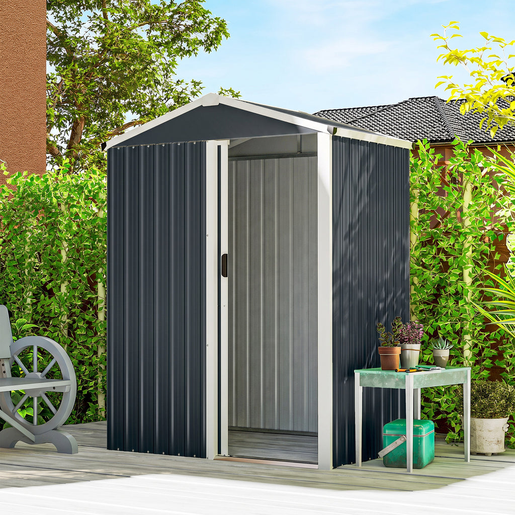 Abri de jardin en métal 1,2 m², cabane jardin extérieure, porte coulissante verrouillable, 136x87x176cm, gris-1
