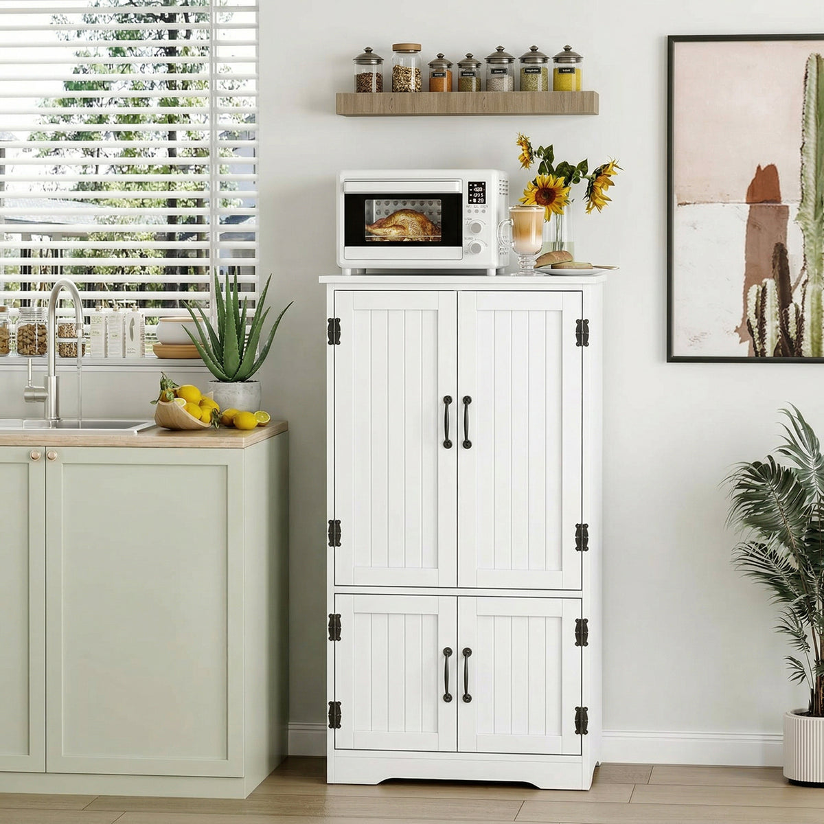 Buffet de cuisine armoire de cuisine contemporaine multi-rangements 2 placards 3 étagères 60 x 30 x 123 cm blanc-1