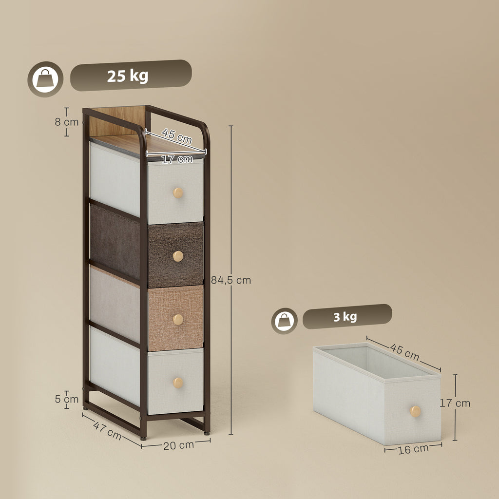 Commode avec 4 tiroirs en tissu pliables, commode chambre plateau et cadre en acier, 20 x 47 x 84,5 cm, multicolore-2