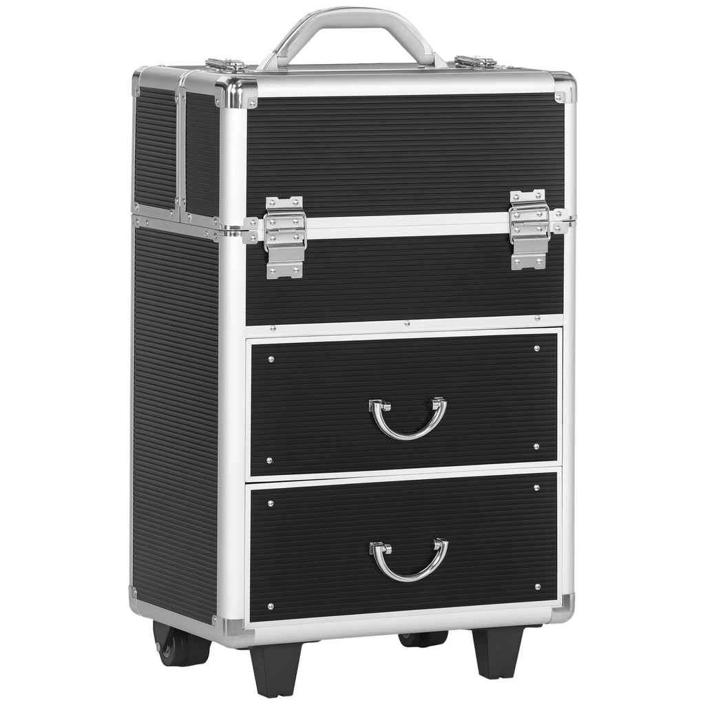 Valise trolley maquillage mallette cosmétique vanity poignée télescopique réglable 36L x 23l x 58H cm alu ABS noir-0