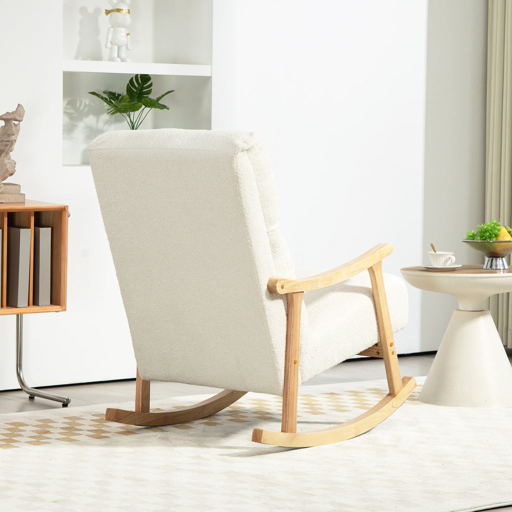 Fauteuil à bascule, rocking chair en velours teddy avec assise rembourré, dossier ergonomique, 65 x 90 x 98 cm, crème-6