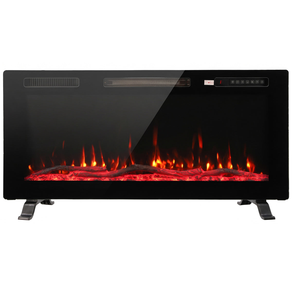 Cheminée Électrique Encastrable Murale ou à Poser 3 en 1 Cheminée Décorative Extra-Plat 900W/1800W Effet Flamme 3D Noir-0