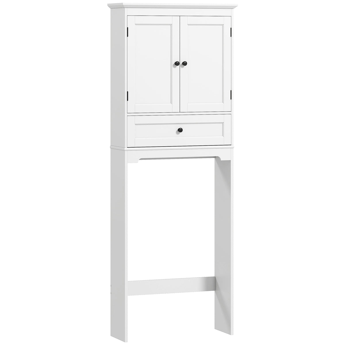 Meuble WC Rangement Dessus de Toilette, Meuble de Toilettes avec 2 Portes, Tiroir et Étagère Réglable, Blanc-0
