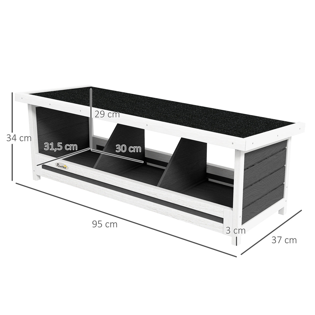 Pondoir nichoir pour poules 3 emplacements avec toit asphalte structure en bois 95 x 37 x 34 cm gris noir-2