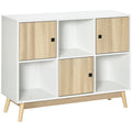 Buffet Salon, Meuble de Rangement 9 Cubes avec 3 Portes et 3 Compartiments Ouverts, Pieds en Bois de Pin, Style Moderne, Buffet Salle à Manger, Cuisine, 96x30x75cm, Blanc et Naturel-0