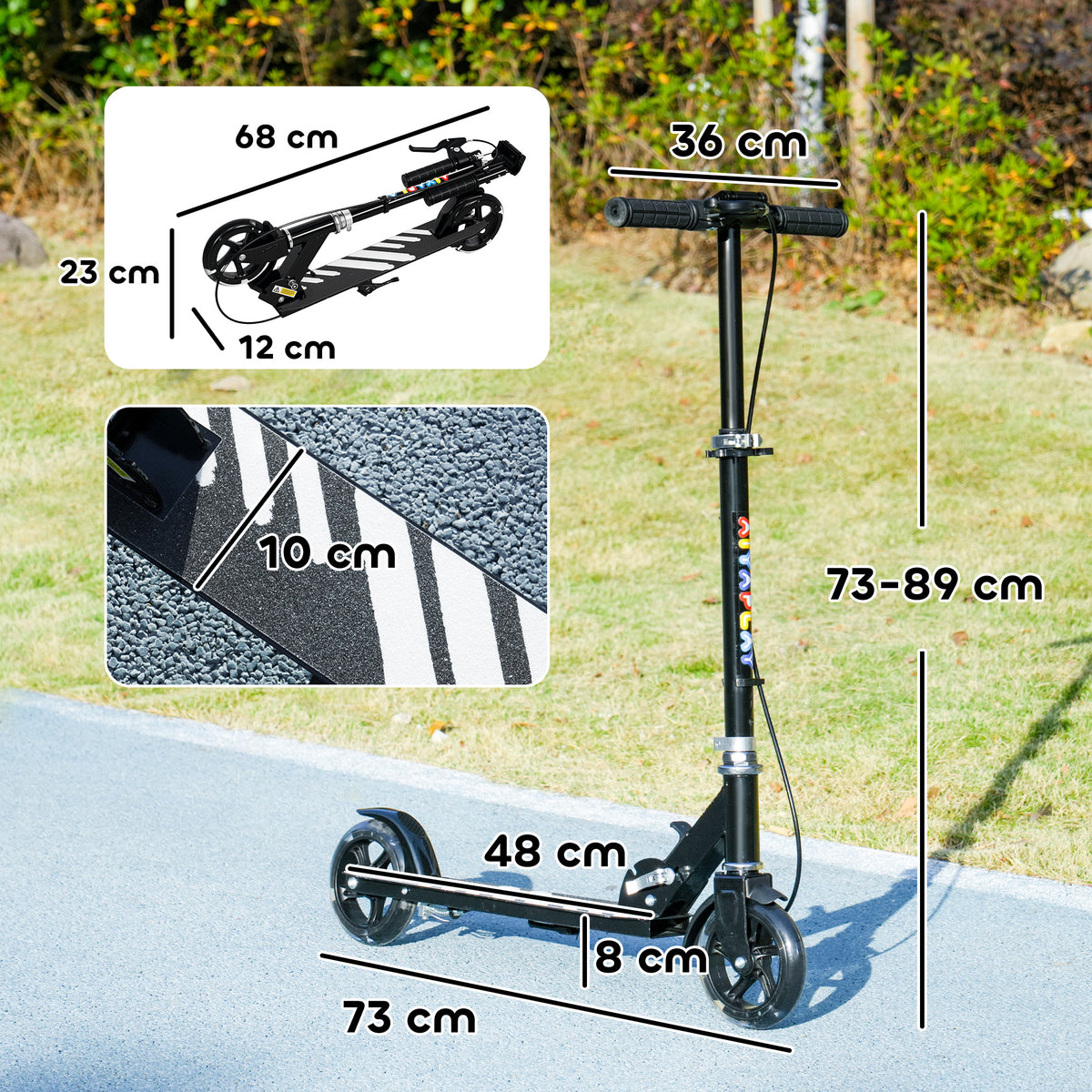 Trottinette enfants 3 à 8 ans, trottinette pliable à 2 roues LED roues lumineuses, 4 réglages en hauteur, noir-2