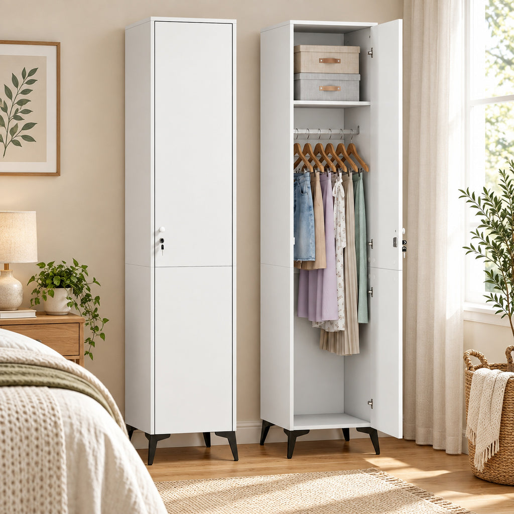 Armoire chambre étroite penderie avec porte, tringle et étagères de rangement, 36 x 40 x 180 cm, blanc-8