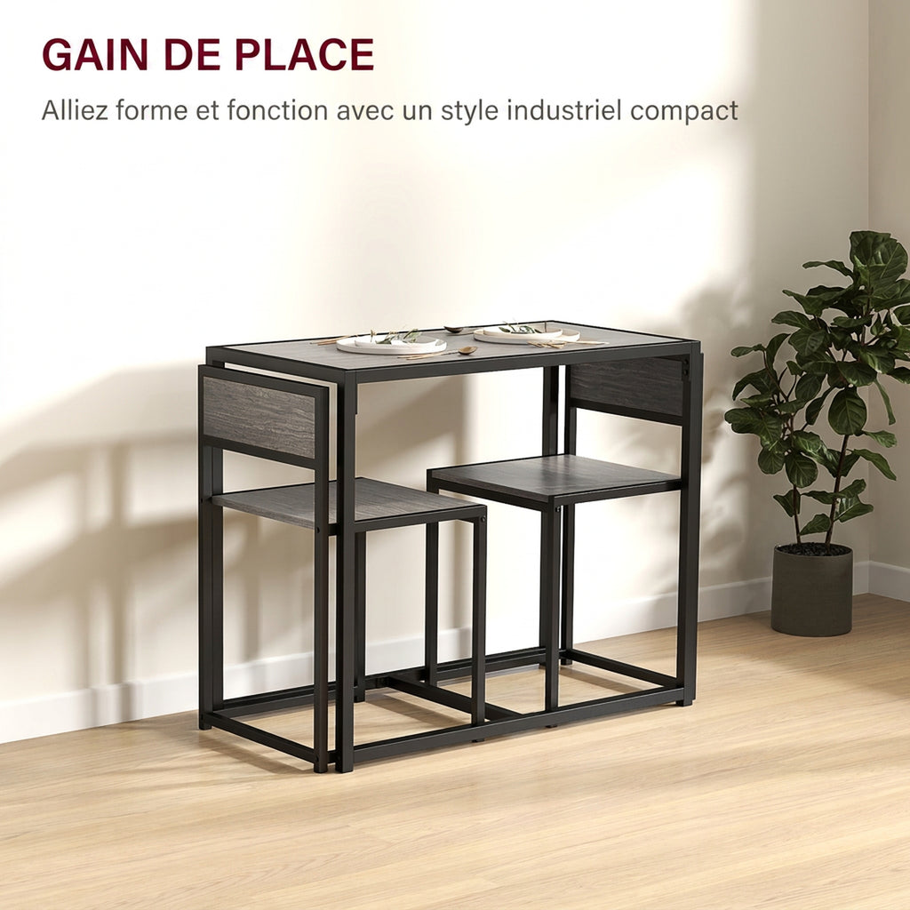 Ensemble table et chaises , table à manger 3 pièces avec 2 chaises encastrables, pour cuisine salon maison, gris-3